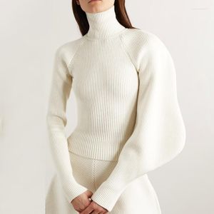 Kadın Sweaters Superaen Avrupa ve Amerikan 2023 Sonbahar Yüksek boyunlu asimetrik uzun kollu örme kazak