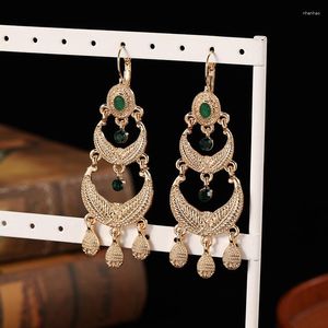 Dangle Earrings Vintage Moroccan Bridal Gold Color Rhinestone Court Engraved Metal With French Hooks Eardrop