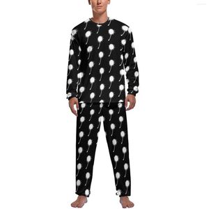 Homens sleepwear dandelion desejo pijama primavera duas peças preto branco elegante pijama conjuntos masculino mangas compridas casa design nightwear