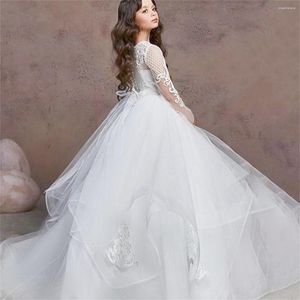 Abiti da ragazza Flower Girls Elegante manica lunga trasparente in pizzo Illusion Tulle per abiti da sposa per la prima comunione Abiti da festa