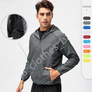 LLl- D15007 giacca a vento in pelle da uomo leggera sottile traspirante ad asciugatura rapida impermeabile antivento manica lunga da esterno con felpe con cappuccio Giacche da esterno Abbigliamento sportivo