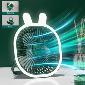 Electric Fans USB Desk Lamp Fan 1200mAh Bear Ears Night Lamp Cooling Fan 3-gear Mute Up and Down 180-degree Adjustment for Home Office Dorm R230901