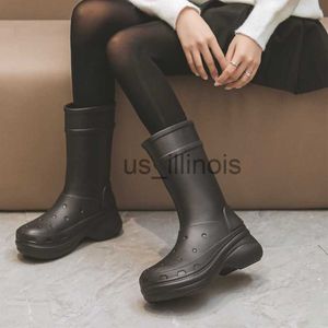 Boots New Chunky Rain Shoes for Women Rubber Waterproof Rain Boots Round Toe Slip-on Long Boots Platform Rainboots J230901