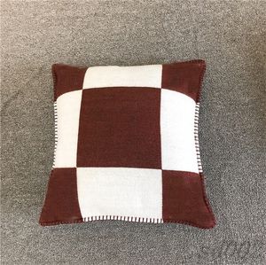 Cushion cover home square sofa designer pillowcase checked smooth cashmere wool office travel household pillowcover warm letter black beige s04