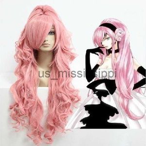 Cosplay perukları saç sentetik saç vokaloid luka cosplay peruk pembe kırmızı kıvırcık peruk at kuyruğu ücretsiz gönderim x0901