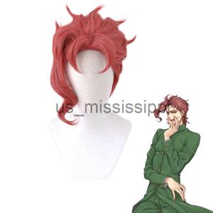 Cosplay Wigs Anime JoJos bisarra äventyrsroll Play Wig Kakyoin Noriaki Red Curl Högtemperatur Fiber Hairpiece Halloween Party Cosplay W X0901