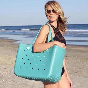 Sommar extra stor boggs strandpåse eva strand korg kvinnor picknick tygväska hål vattentät handväska påse shopping axelväska