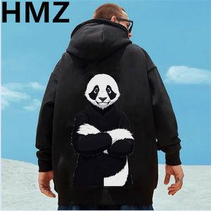 Męskie bluzy bluzy Hmz Autumn Hip Hop Big Panda Print Botton Owwrotna męska streetwear swobodne luźne z kapturem High Street 230831