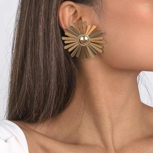 Stud Earrings Metal Sunflower Big For Women Cool Exaggerated Ear Ornaments Rhinestone Inlaid Retro Jewelry Accessories