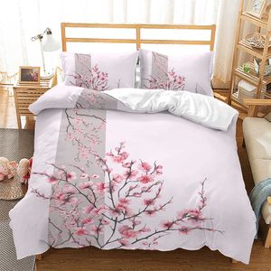 Set di biancheria da letto Copripiumino floreale rosa Set di biancheria da letto a tema fiori di ciliegio Copripiumino romantico primaverile per copriletto per ragazza