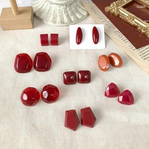 Ohrstecker Vintage Rotwein Acryl Pendientes Für Frauen Schmuck Geometrische Runde Quadrat Unregelmäßige Kleine Koreanische 2023