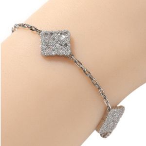 Hip Hop Tennis Pull Bracelet Full Zircon Four-leaf Clover Charm Bracelets White Gold Plated Jewelry Gifts