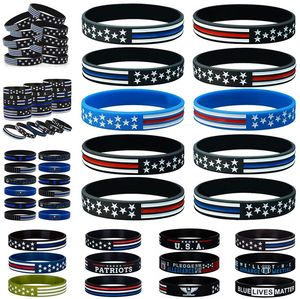 126 أنماط 600 ٪/Lot LIND Blue Blue Bracelets American Flag Bracelets Silicone Wristband ناعمة ومرنة رائعة للهدايا العادية للحفلات في اليوم العادي