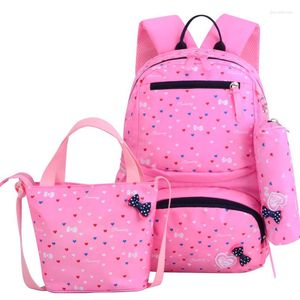 Okul çantaları 3pcs/set moda nokta baskı çocukları gençler için su geçirmez kızlar bow bow çocuk sevimli sırt çantaları kız kitap çantası mochila