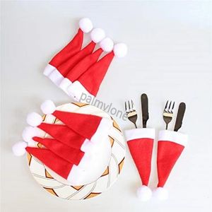 Christmas Fork Knife Cutlery Holder Bag Pocket Red Santa Hat Spoon Tableware Storage Bag for Dinner Table Decor