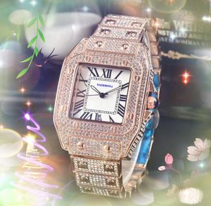 Automatisk datum Square Roman Tank Dial Lovers Watches Män och kvinnor Par Diamanter Ring Case Clock Quartz Rörelse Vattentät guldarmband Armbandsur presenter