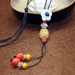 Pendant Necklaces Vintage Long Necklace For Women Ceramic Beads Strand Tassel Shell Flower Charm Choker Sweater Chain Jewelry
