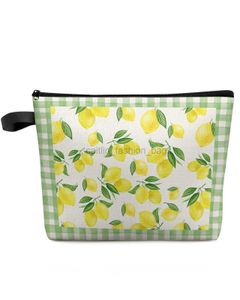 Totes Lemon Rustic Green Plaid Retro Travel Cosmetic makeup bag Portable Women's Large Capacity Zipper Makeup Organizer Storage Clutch caitlin_fashion_ bags