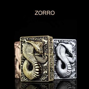 ZORRO Metal Emboss Kerosene Lighter Three Domineering Heavy Armor Snake Relief Copper Shell Smoking Accessories Gadgets For Men WD4B