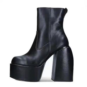 Сапоги для женской коленной туфли на платформе готический высокий каблук в панк-стиль Новый рок Осень Зимний Зимний Корпание плюс размер для девочек обувь 35-43