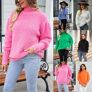 Women's Sweaters Pink O-neck Crochet Kintted Sweater Women Fur Y2k Top Long Sleeve White Pullovers Spring Autumn Winter Jumper Sueter