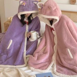 Kadın pijama sevimli kızlar Cape Velvet Robe Kadınlar Sonbahar Kış Sıcak Pijama Batalı Noel Kawaii Pembe Kırmızı Mor Sarı Homewear