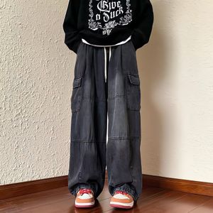 Mens jeans japanska överdimensionerade byxor Lossa Wideleg vintage män och kvinnor Autumn Winter Harem Lantern American Overalls Thousers 230831