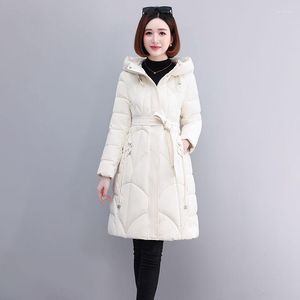 Women's Trench Coats Fashion Winter Jackets Thick Warm Women Parkas Shiny Down Cotton Padded Jacket Slim Hooded Mid-Lenth Outerwear Female