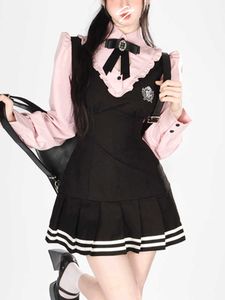 Yaz Pembe Tatlı Kawaii Dres Uzun Kollu Koreli Zarif Mini Elbise Kadın Kolej Tarzı Sahte İki Parça Yeni 230808