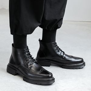 Boots Male Business Casual Fashion Block Shoes Men Japan Korean Streetwear Vintage Outdoor Cargo Motorcycle 230831