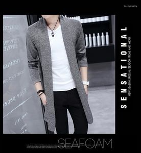 Men's Trench Coats Windbreaker Mid Length Spring Youth Knitted Cardigan Coat Thin Korean Polo Neck Slim Fit Sweater Top Wear