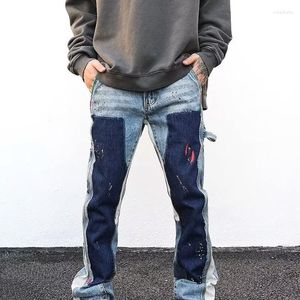 Women's Jeans Urban Streetwear Fashion Distressed Splash Ink Flare Retro Dilapidated Mixed Color Patchwork Graffiti Hip-hop Denim Pants