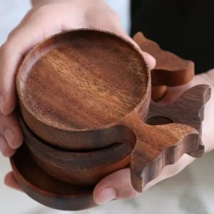 Creative Wood Sauce Dishes Cartoon Fish Formed Dipping Bowl Natural Wood Sökplattor Snack Appetizer Servering Tray