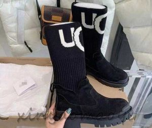 2023SS أحذية ثلجية للسيدات الأزياء الثلجية سميكة Soled Soled مرنة التريكو الجوارب الدافئة Martin Middle Platform Boots