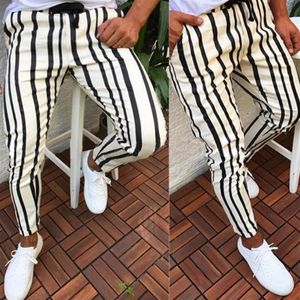 Calças xadrez masculinas homem magro ajuste inferior listra casual alta com bolsos treino hip hop calças ee pant para m181a