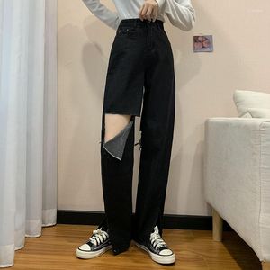 Women's Jeans N4346 Korean Style Ripped Beggar Pants Split Loose Wide-leg Trousers