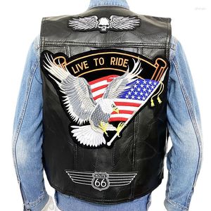 Gilet da uomo 2023 Auto da corsa Biker Gilet in pelle Moda Teschi ricamati Gilet senza maniche Moto Street Punk Veste per uomo