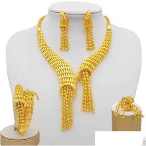 Andra smyckesuppsättningar 24k guldfärg för kvinnor brud lyxhalsband örhängen armband ring set indiska afrikanska fina gåvor 210720 drop de dhtef
