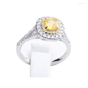 Cluster Rings HOYON Women's Jewelry Micro Set Zircon Simulation Diamond Style Ring For Women Girls Square Citrine Gemstone Wedding