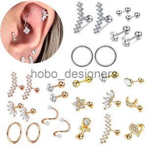 Labret läpp piercing smycken rostfritt stål kristallbrosk örhänge set 16g hjärtörör tragus piercing spiralörhängen hoop bulk studörring pircing parti x0901