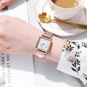 Wristwatches Watch Women Square Female Watches Top Golden Quartz Stainless Steel Wrist Stylish Simplicity