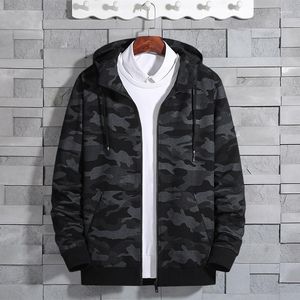 Giacche da uomo Stile sportivo Abiti oversize puliti Streetwear Harajuku Mens Camouflage Cappotti taglie forti Cerniera ampia Giacca con cappuccio retrò