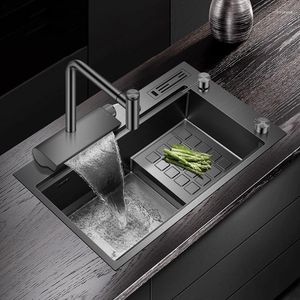 Kitchen Faucets Brass Black Waterfall Faucet And Cold Water Single Handle Switch Pull Out 360 Degree Mixer Tap