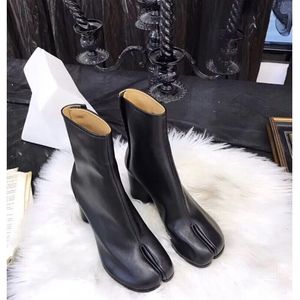 부츠 브랜드 디자인 Tabi 분할 발끝에서 청키 한 하이힐 여성 가죽 Zapatos Mujer 패션 가을 신발 Botas 230831