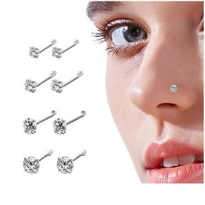 Nose Rings Studs 925 Sterling Sier Stud For Woman Round Trend Zircon Ring Body Piercing Jewelry Not Allergic Party Gift 210507 Drop De Dh4Do