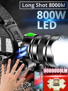 Lampade frontali 1000000LM 800W LED Potente lampada frontale USB ricaricabile Torcia frontale XHP360 LED Faro Zoom Lampada frontale Lanterna a tiro lungo HKD230922