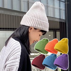 Boinas de chapéus de malha quente para homens homens dobráveis cor de cor sólida beanies outono inverno algodão elástico de algodão macio tampas de esqui