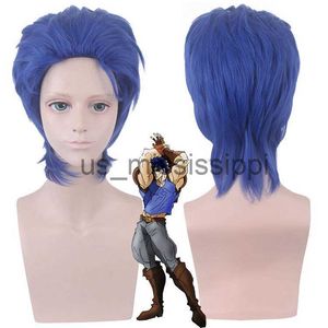 Cosplay peruker cos gåva anime jojos bisarra äventyr jonathan joestar peruk cosplay peruk roll play royal blue color x0901