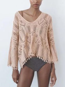 Damenpullover KHALEE YOSE Bohemain Strickpullover Pullover Handarbeit Häkeln Frühling Herbst Chic Vintage Boho Ethno Damen Streetwear