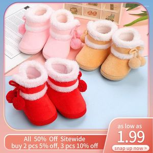 First Walkers Cute Pompom Winter Baby Shoes Infant High Top Snow Boots Thick Plush Warm Toddler Anti-skid Soled Boy Girl Born